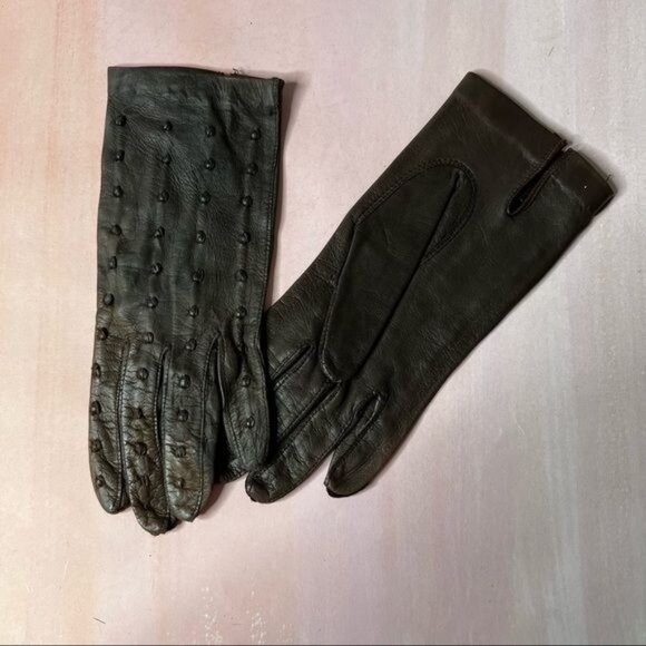 Vintage Leather Threaded Driving Gloves - Picture 3 of 5